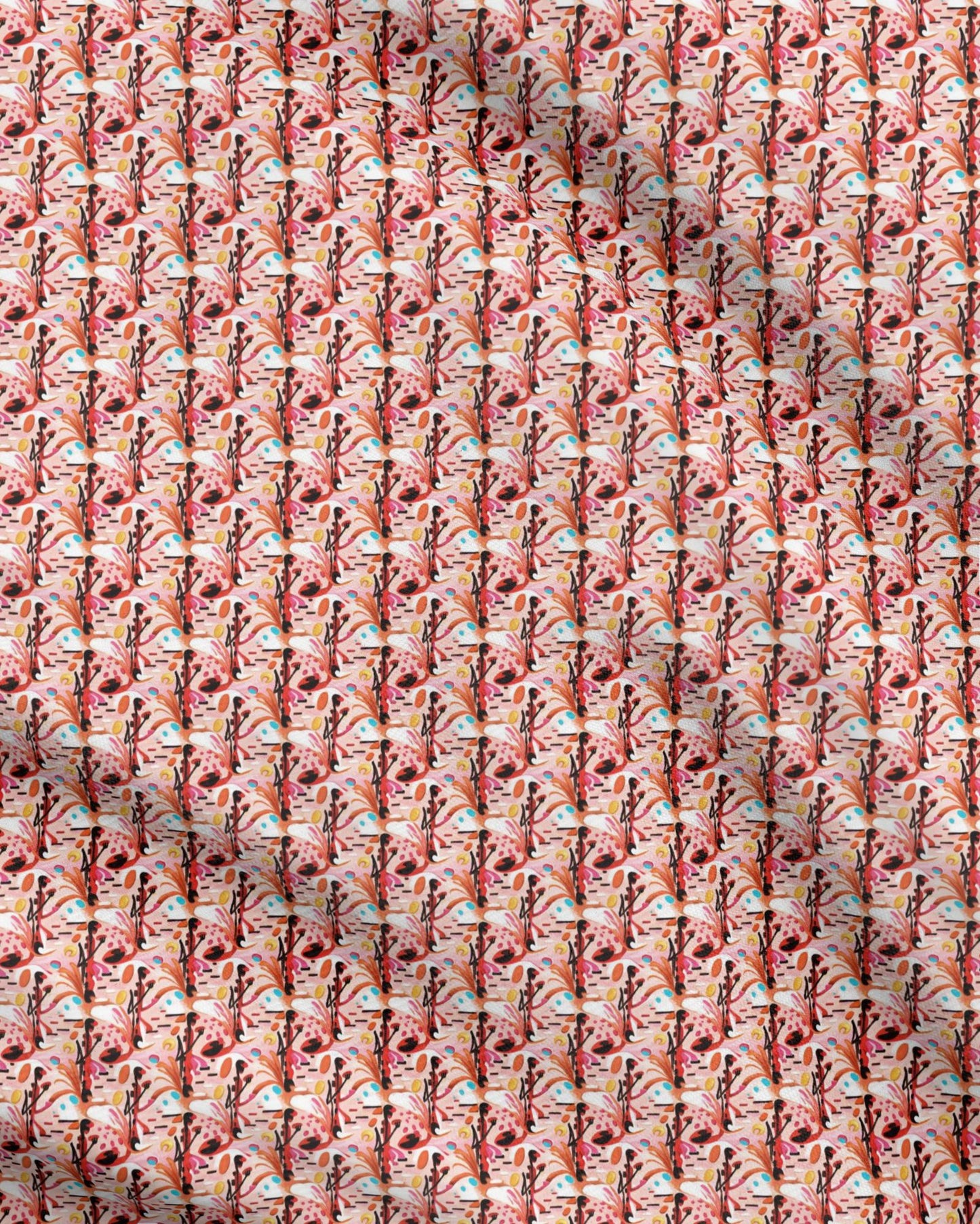 Abstract Acrylic Pattern Vegan Fabric – Vibrant Red, Pink & Orange
