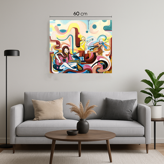 Colorful Contemporary Abstract Painting with Musicians – Acrylic on Canvas