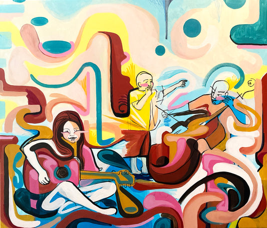 Colorful Contemporary Abstract Painting with Musicians – Acrylic on Canvas