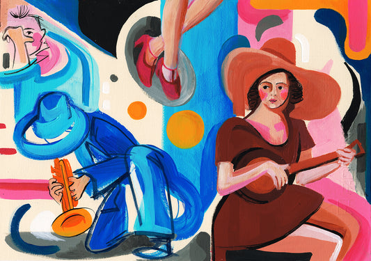 Original Acrylic Jazz-Inspired Drawing on Paper – Contemporary Fine Art