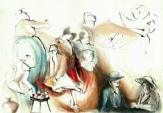 Eco Canvas - Fernando Pessoa at the Café Expressive Drawing – Contemporary Art