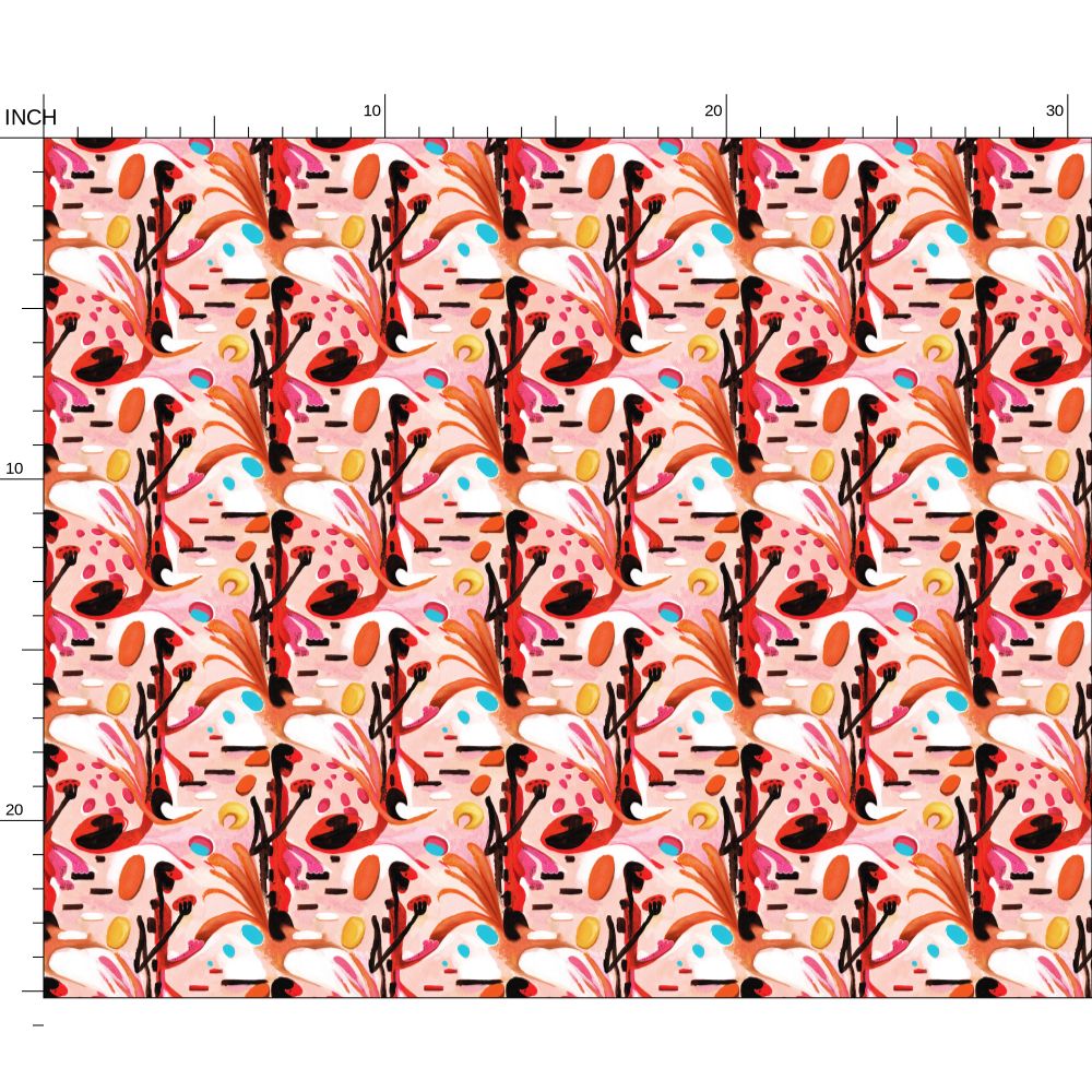 Abstract Acrylic Pattern Vegan Fabric – Vibrant Red, Pink & Orange