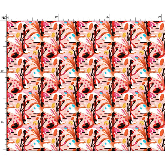Abstract Acrylic Pattern Vegan Fabric – Vibrant Red, Pink & Orange