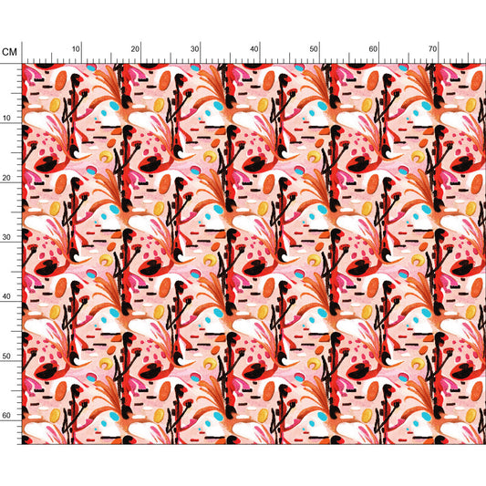 Abstract Acrylic Pattern Vegan Fabric – Vibrant Red, Pink & Orange